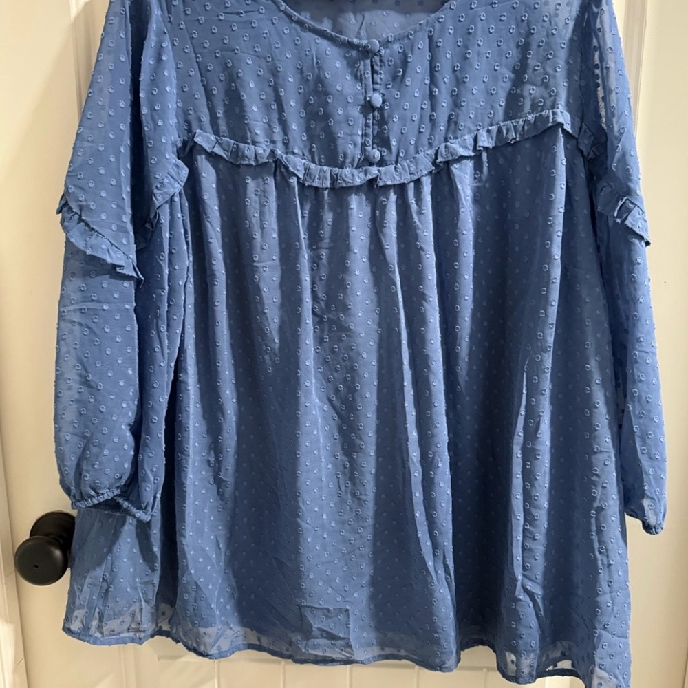 Lane Bryant Blue Textured Blouse with Ruffles
